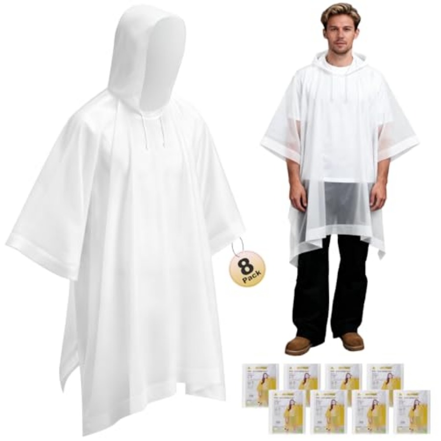 Emergency Poncho Rain - 8 Pack Hooded Rain Ponchos for