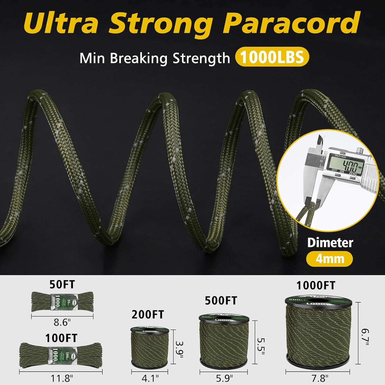 1000lb Reflective Paracord 4mm - Para Cord 1000Ft recensie en prijs